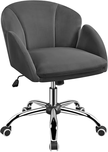 Yaheetech Chaise de Bureau à roulettes Design Fleur Fauteuil de Bureau en Velours Réglable en Hauteur avec Dossier Arrondi Inclinable Chaise Pivotante à 360° pour Chambre Bibliothèque Gris foncé