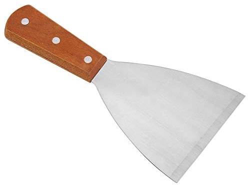 Griddle Scraper, Stainless Steel Burger Flipper, Non Stick Pizza Spatula, Heat Resistant BBQ Scraper Wooden Handle Grill Scraper for Food Service Cooking Cleaning, for Home Kitchen