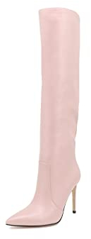 QUEEN HELENA Stivali Alti a Punta con Tacco a Spillo Semplici Casual Donna K2070 (Rosa, Numeric_40)