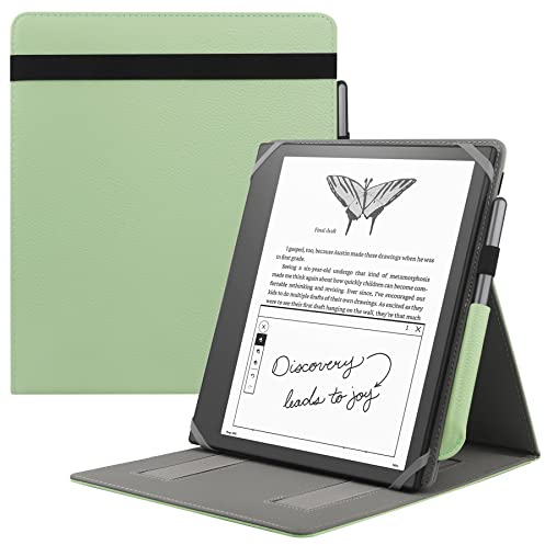 HoYiXi Universal Hülle für 10.2 Zoll Introducing Kindle Scribe (2024 & 2022 Release) / 10.3 Zoll Kobo Elipsa Ereader 2021 Faltbare Vertikal Flip Ständer Schutzhülle mit Stifthalter - grün