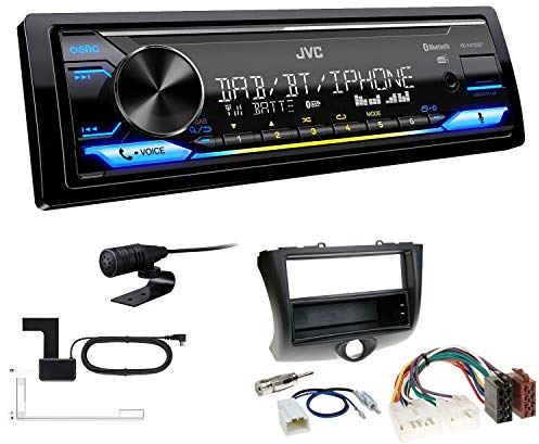 JVC KD-X472DBT 1-DIN Autoradio Bluetooth USB inkl DAB Antenne Einbauset passend für Toyota Yaris Verso Facelift 2003-2005 schwarz