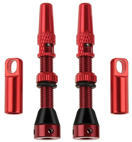 DRELD 2 Stück Fahrrad Tubeless 44mm, 1 Paar Presta Tubeless Ventile, MTB Tublessventiel, Fahrrad Tubeless Presta Aluminiumlegierung, Tubeless Presta Ventilschaft (44mm Rot)