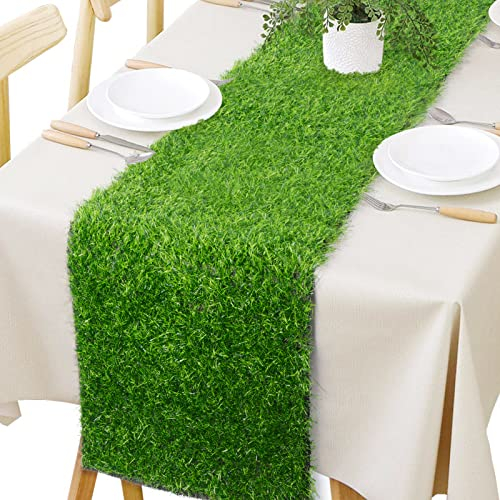 Gras-Tischläufer, 30,5 x 183,9 cm, grüne künstliche Gras-Tischdekoration für Hochzeit, Geburtstagsparty, Babyparty, Bankett, Frühling, Sommer, Urlaub, künstliche Tischdekoration