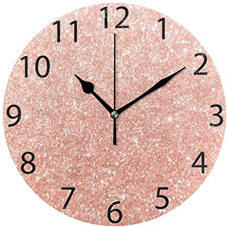 Champagne Rose Gold Round Wall Clock, Silent Non Ticking Oil Painting Home Office School Decorative Clock Art