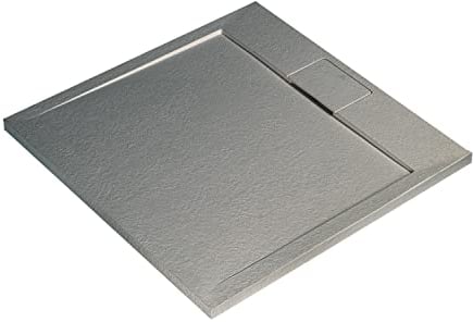 Ideal Standard - Ultra Flat S i.life, Piatto doccia quadrato 70x70 in resina, Piletta con scarico nascosto, Finitura opaca effetto pietra, Grigio cemento