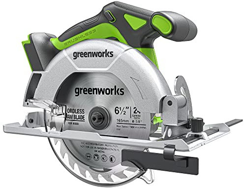 Greenworks 24V, 6-1/2 Brushless Circular Saw, 4,800 RPM, 45°/90° Adjustable Cutting Depth, Tool Only