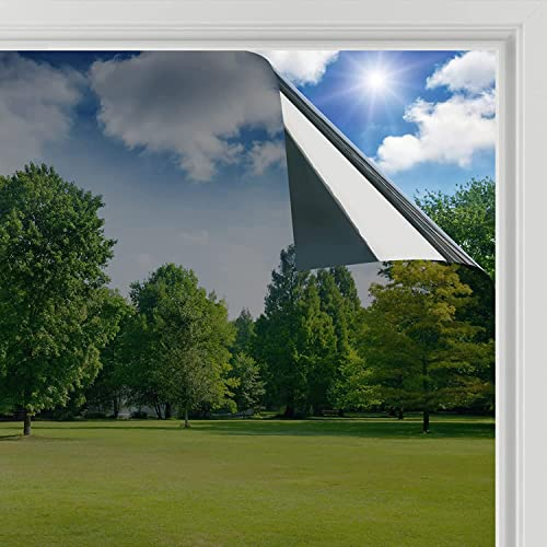 rabbitgoo Vinilo Espejo para Ventanas 44.5x400cm, Vinilo Espejo Unidireccional Adhesivo, Lámina Privacidad Ventana Anti UV Anti Calor, Vinilos para Cristales Anti Sol para Hogar Oficina, Negro Plata