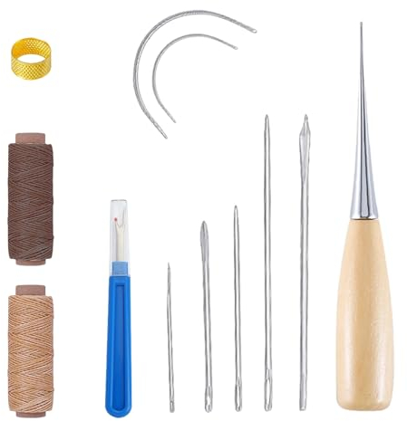 1 juego de agujas de coser de cuero con 2 hilos encerados y 1 separador de costuras, kit de costura de cuero, punzón de cuero, agujas de coser a mano