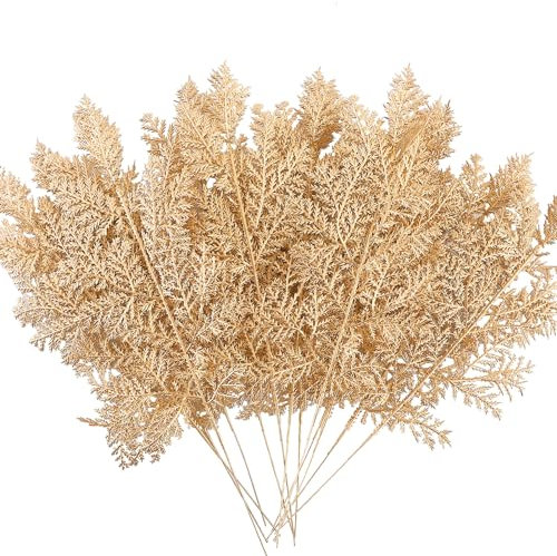 24pcs Gold Artificial Leaves for Christmas Decor,Gold Christmas Tree Decorations,Artificial Christmas Glitter Leaves for Home Garden Party Hotel Wedding Decoration (Gold-2)