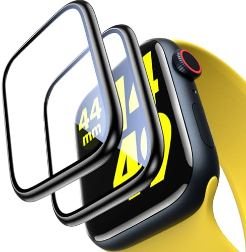 UniqueMe Pellicola Protettiva per Apple Watch 44 mm Series 6/5/4/SE/SE2, 2 Pezzi Vetro Pellicola in Alluminio, 9H Durezza Antigraffio HD Trasparente Protezione Schermo per iWatch 44 mm-Nero