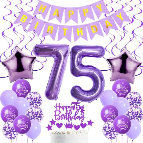 Luftballons 75. Geburtstag Frau Deko, Lila 75. Geburtstag Party Deko, Geburtstagsdeko 75 Jahre Frauen Lila, 75. Dekoration Frau, 75. Tortendeko ,75. Ballon