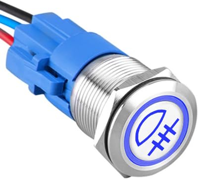 ETOPARS Rostfreier Stahl 19mm Kippschalter 12V 5A Auto Wippschalter Metall Druckschalter Wasserdicht EIN/AUS Taste Schalter mit Drahtstecker Blau Licht Nebelschlussleuchte