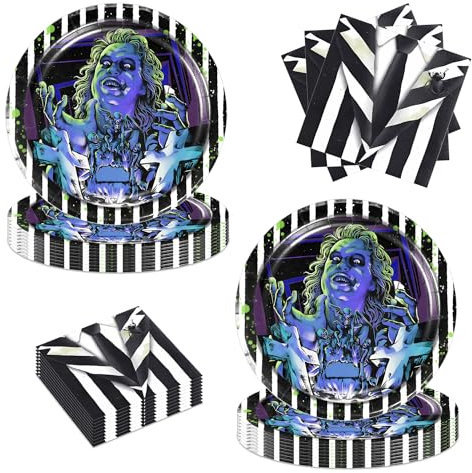 Fuyhiuous 40pcs Beetlejuice Birthday Party Supplies,Includes 20 Paper Plates - 20 Napkin - Serves 20 Guest for Beetlejuice Birthday Party Decoration