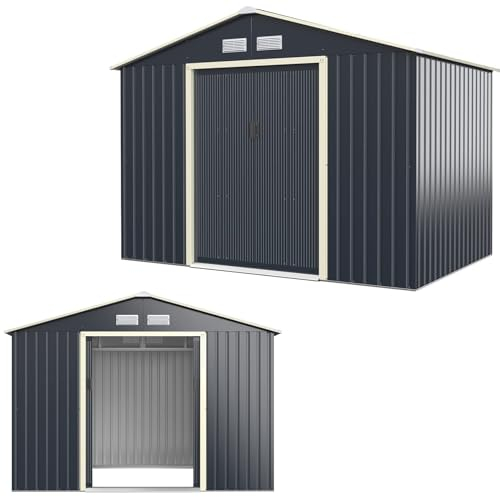 RELAX4LIFE Abri de Jardin Métal 5m2 avec Porte Coulissante Toit en Pente, Cabane de Jardin Extérieur 277x192x202cm Bricolage Rangement Cananon de Jardin résistant aux intempéries