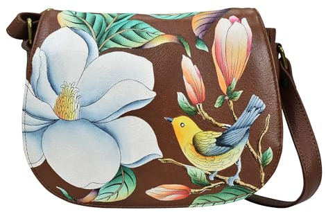 Anna by Anuschka Damen Handbemalte Leder Crossbody Satteltasche, Vintage Bird, Einheitsgröße