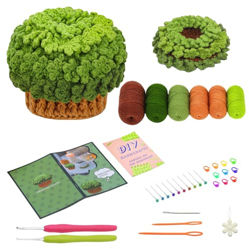 Goiern Anfänger Häkelset, 6-Teiliges Set Teetasse Matte Häkelset, Komplettes Anfänger Häkelset, Einschließlich Garn, Zubehör, Schritt-für-Schritt Video Tutorial