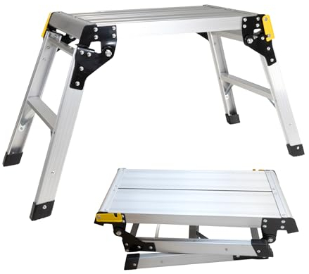 LEMODO Arbeitsplattform | Arbeitsbühne mit Antirutsch-Oberfläche 51 x 30 cm | Laufbühne bis zu 150 kg belastbar | Aluleiter mit 2 Stufen | Plattformleiter