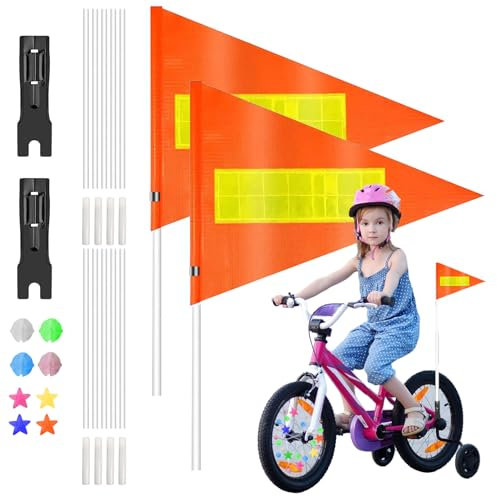 2 Stück Fahrradwimpel für Kinder - Wimpel Fahrrad Kinder, Kinder Sicherheitswimpel Wimpelstange, Sicherheitswimpel mit Befestigungswinkel Fahrradwimpel, Fahrradzubehör Fahrradfahne (2 Set)
