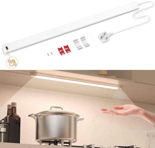 Under Cabinet Lighting, Hand Wave Activated, Dimmable 60CM 4000K Warm White 560lm, Plug in LED Cabinet Lights Kit for Kitchen, Counter, Shelf, Desk, Workbench 1Pack