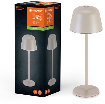 Ledvance ENDURA STYLE TABLE Außenleuchte, 2,5W, 200lm, beige, Tischleuchte, wiederaufladbarer Akku, IP54 Schutzklasse, stufenloses Dimmen, Lichthelligkeits-Memory-Funktion