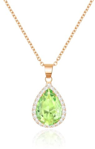 Linawe Crystal Imitation Diamond Green Necklaces for Women Trendy, Rose Gold Preppy Moissanite Birthstone Choker Pendant Necklace Statement Aesthetic Gemstone Jewellery Set