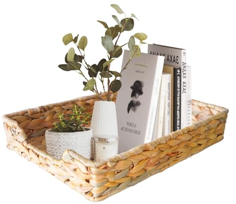 Whemyreat Briefablage Lagerung Tablett aus Natürlicher Wasserhyazinthe,Korbpapierablage für den Schreibtisch-Organizer,Gewebte Dokumentenablage im Letter-Format,Toilettentankablage(37x27x7cm)