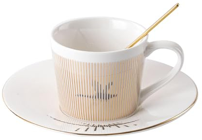MYBAQ, Tazza da caffè e piattino da 250 ml, tazza da caffè con riflesso a specchio (oca, oro), tazza da caffè in ceramica con riflesso dinamico fisico, set di tazze da tè e piattino, piattino per
