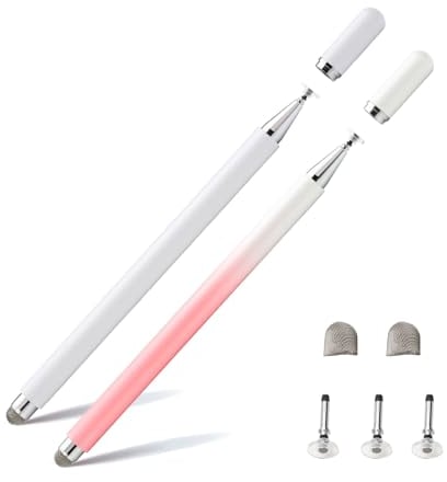Twiller Stylus Pen, Universal Tablet Pens Touch Screen for All Tablet, Tablet Pen with Magnetic Cap for Apple/iPhone/iPad pro/Mini/Air/Android/Microsoft and Other Devices 2 Pack White Pink