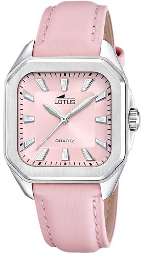 Montre Lotus pour Femme 18968/3 Square Series Boîtier en Acier Inoxydable Gris Bracelet en Cuir Rose