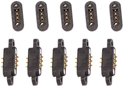 Greethga 5 Paare Federbelasteter Magnetischer Pogo Pin Anschluss 3 Positionen Magnete Raster Maß 2,3 MM Durchgangs LöCher MäNnlich Weiblich Sonde