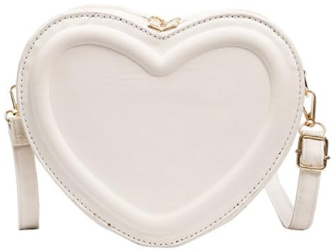 Ruarby Damen-Umhängetasche aus PU-Leder, süße Geldbörse, modische Umhängetasche, kleine Handtasche, Herzform, Crossbody-Tasche, beige