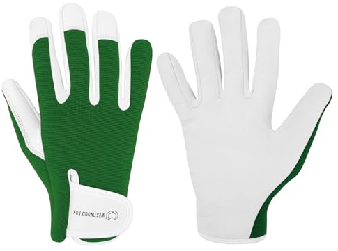 WESTWOOD FOX Arbeitshandschuhe Herren Leder Schnittfeste Handschuhe für Garten Gartenhandschuhe Damen Dornensicher, Gartenhandschuhe Dornenfest Gartenarbeitshandschuhe (Grün, M)