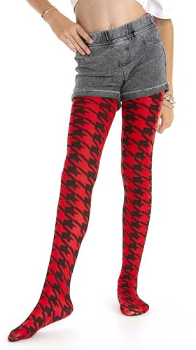 Gi&Gi Mädchen Strumpfhosen mit Hahnentritt-Muster, 50 Denier Mikrofaser, Mehrfarbig, Stilvolle Gemusterte Tights