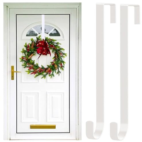 Yumatch 2 Stück Weihnachtskranz Türhänger Metall Kranz Aufhänger 30 x 5 cm Kranz Kleiderbügel Kranz Türhaken Halter für Weihnachtskranz Display, weißer Aufhänger