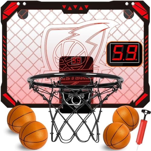 STAY GENT Mini Canasta Baloncesto Infantil con Luces LED Decolorado/ 4 Balones/Puntuación Automático, Canasta Baloncesto sobre la Puerta Habitacion Interior Deportes Juegos para Niños Casa Oficina