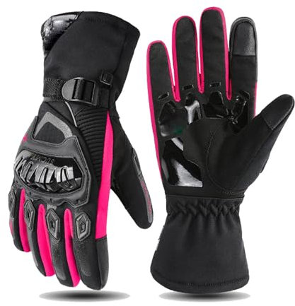 Ordaba Gants de moto 2024 coupe-vent et imperméables, gants de moto d'hiver anti-chute épais pour homme et femme (rose, taille M)