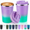 Volhoply 340ml 12oz Double Wall Insulated Vacuum Travel Coffee Mug with Flip Lid Bulk 2 Pack,Reusable Stainless Steel Leak Proof Coffee Cup,Cafe Thermal for Cold & Hot Drinks(Purple Green,2 Set)