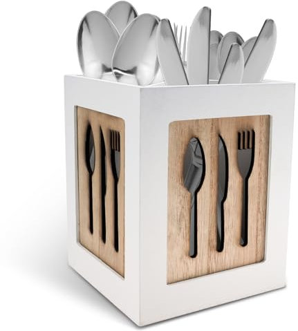 SenaiMy Portaposate per tavolo, 4 Scomparti, Portaposate in legno, Portaposate vintage, per a tavoli da pranzo, cucine, ristoranti, organizer per posate 14.5×12×12cm