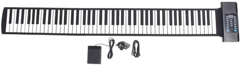 88 Keys Portable Piano, Hand Roll Keyboard Silicone Portable Roll Up Keyboard Piano with LED Display, Speakers, 128 Tones, USB MIDI Output, Foldable Design (GB Plug)