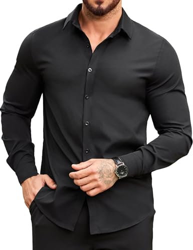 COOFANDY Mens Shirts Slim Fit Business Work Dress Shirt Casual Long Sleeve Button Down Formal Shirts Black XXL