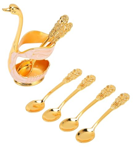 Jenngaoo Set of 6 Coffee Spoons, Stainless Steel Teaspoons with Swan-Shaped Base Holder – Vintage Decorative Dessert Spoon Set for Coffee, Tea and Desserts