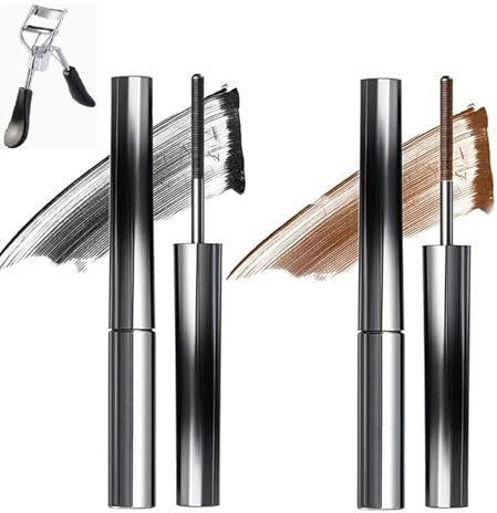 Facelove Iron Eye Iron Curl Mascara, 3D Curling Eyelash Iron Mascara, Long Lasting Lifting & Waterproof and Sweatproof Mascara, For Women (Black+Brown)