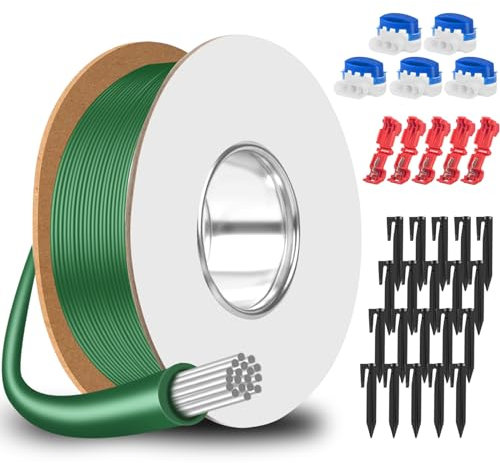 GROFIS 100m Cavo di Limitazione per Robot Tosaerba+50 Picchetti+10 Morsetti per Cavi+10 T-Tap Rapido Connettore, Set di Accessori per Cavi di Ricerca, Compatibile con Gardena Bosch Husqvarna Worx
