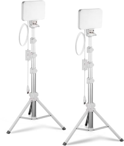 OTREST BP66 Kit d'éclairage de Panneau d'éclairage Vidéo LED Pack de 2, Intensité Variable Bicolore 3200K et 5600K CRI 95 750lux Lampe de Studio USB Portable avec Support et Filtre, Blanc