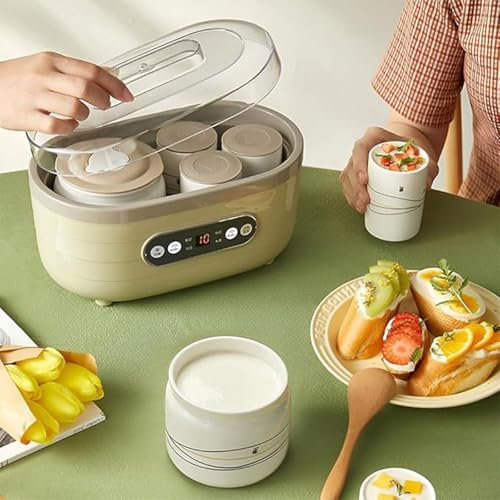 OZMDXKJ Yogurtera Multifuncional Pantalla LED Temporizador, Fermentador 1,75L con 2 Tazas Grandes y 6 Pequeñas Calentamiento Temperatura Constante Tiempo Ajustable Apta para Yogur y Queso,Green