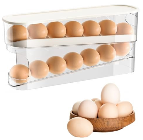 XWCHASA Rolling Egg Holder Storage - 2 layer Egg Rolling Dispenser - Space-Saving Design for Storage for Kitchen, Fridge Storage