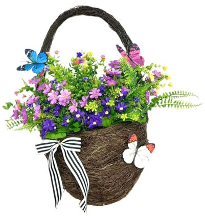 Milageto Door Hanging Basket Wreath Welcome Sign for Outside Courtyard Farmhouse