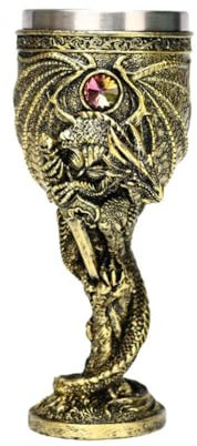 Wondelucy Medieval Dragon Goblet Game Creative Goods 7 Ounces Stainless Steel Drinking Cup Gothic GOT Dragon D&D Holy Grail Party Decoration Collectible,Brass