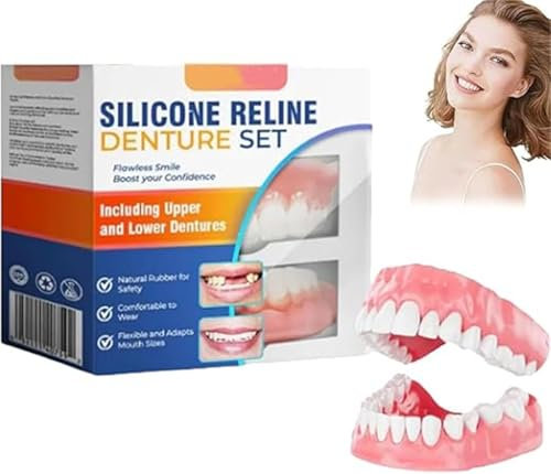 Ensemble de prothèses dentaires en silicone souple, kit de prothèse dentaire en silicone, kit de prothèses dentaires à clipser, bouche complète (1 pièce)