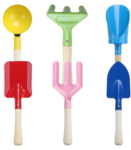 Juego de pala de mano para niños a partir de 3 años, juego de jardín con pala, pala, cuchara, tenedor, rastrillo, herramientas de jardín, herramientas de jardín, electrodomésticos, juguetes de arena